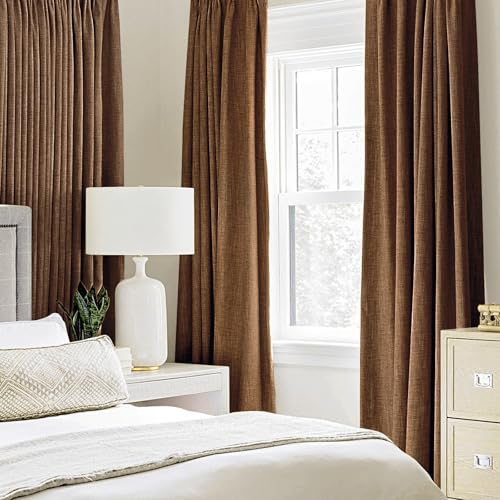 100% Blackout Linen Curtains for Bedroom 52x108 Inches Brown (Brown / 52"W x 108"L (Pack of 2))