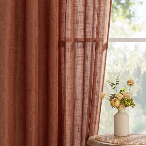 Extra Long Curtains for Living Room 96 Inches Light Filtering Semi Sheer Sliding Door Curtains Bedroom Window Drapes Privacy Back Tab Farmhouse Boho Modern (50"W x 96"L (Pack of 2) / Terracotta)