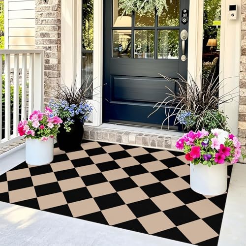 Black Tan Checkered Entry Rug (Diamond - Black / Tan / 3' x 5' (Rectangular))