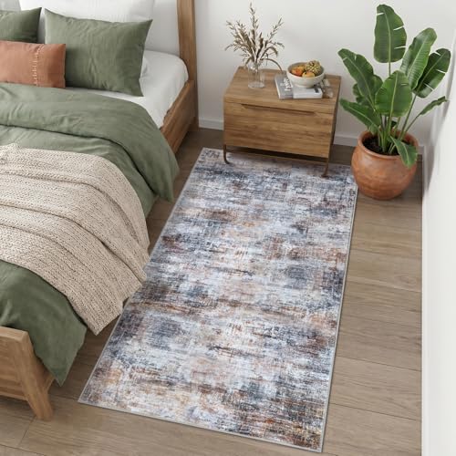 Abstract Runner Rug 3x6 Ft Washable Runners for Hallways (Orange/Brown/Grey / 3' x 6' (Rectangular))