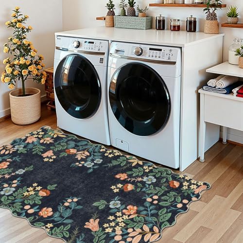 Dark Navy Floral Entry Rug (Floral - Dark Navy / 3' x 5' (Rectangular))