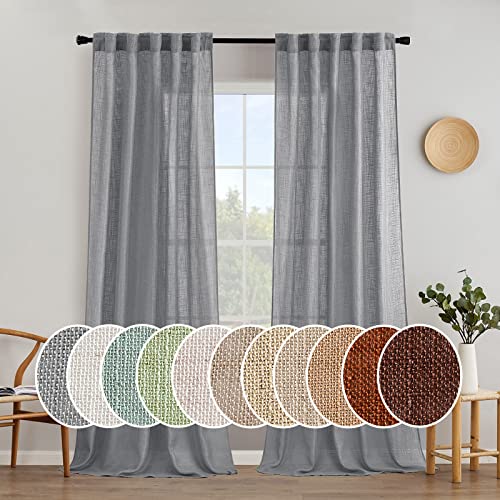 Grey Linen Curtains 52x90 Inch Long for Bedroom Living Room 2 Panels (52"W x 90"L (Pack of 2) / Grey)