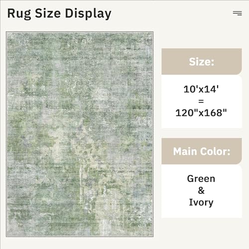 10x14 Area Rugs for Living Room Washable Rug Abstract Green (Green/Ivory / 10' x 14' (Rectangular))