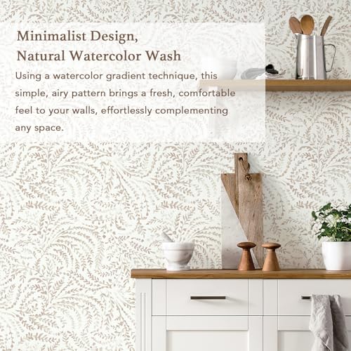 Peel and Stick Wallpaper Modern Boho Contact Paper Neutral Beige Wall Paper Removable Waterproof Self Stick Renter Friendly Wallpaper for Bedroom Living Room Bathroom Kitchen Vinyl 17.3”x197” (Light Brown / 17.3" x 197")