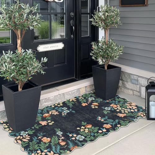 Front Door Mat Indoor Entrance (Floral - Dark Navy / 2' x 4'3" (Rectangular))