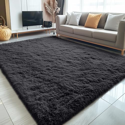 5x12 Machine Washable Large Area Rugs for Living Room (5x12 Ft / Black)