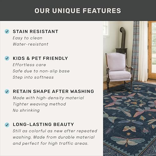 Washable 3x5 Indoor Rugs for Entryway (3' x 5' (Rectangular) / Midnight Blue)