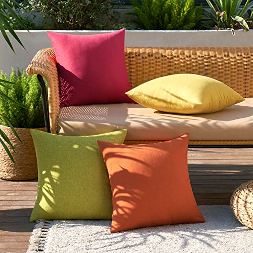 Pack of 4 Decorative Outdoor Throw Pillow Covers Linen Waterproof Pillow Covers Summer Farmhouse Cushion Cases for Patio Garden Tent Balcony Couch Sofa 18x18 Inch Red (18" x 18" (Pack of 4) / Red/Green)