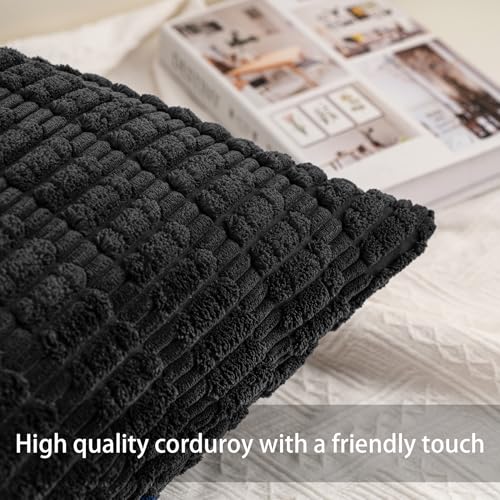 Pack of 2 Corduroy Decorative Throw Pillow Covers 12x24 Inch (Black / 24" x 12" (Pack of 2))