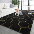 Super Soft Shaggy Rugs Fluffy Carpets (4' x 6' (Rectangular) / Black Gold)