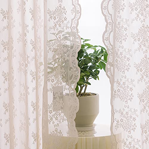 Vintage Lace Curtains 63 Inch Length 2 Panels Set Cute Floral Designs Dusty Pink Sheer Curtain Panels for Girls Bedroom with Wavy Edge Rod Pocket (Dusty Pink / 52"W x 63"L (Pack of 2))