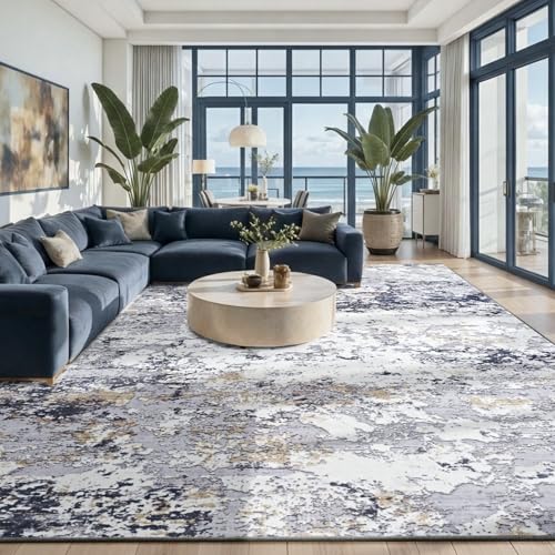 Washable 8x10 Area Rug with Non (Blue White Gold / 8' x 10' (Rectangular))