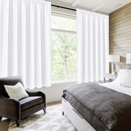 Wide Curtains 50% Light Blocking for Living Room 63 Inch Long 2 Panels (Pure White / 70"W x 63"L (Pack of 2))
