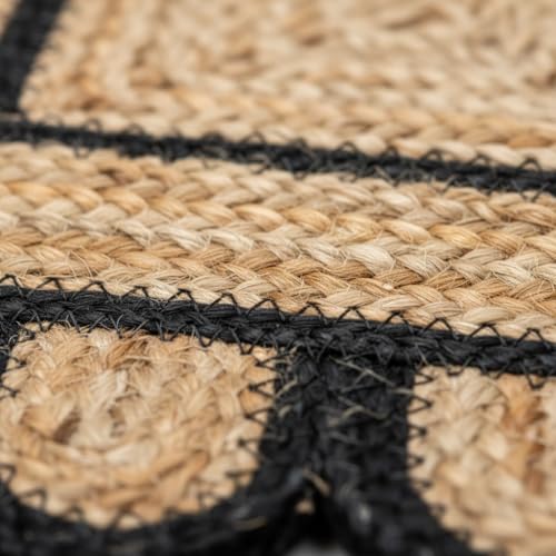 Scalloped Natural Jute Area Rug (Black / 2' x 10' (Runner))