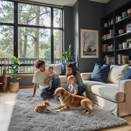 Fluffy Rug Shag Area Rug (Light Grey / 3' x 5' (Rectangular))