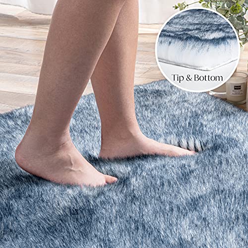 Soft Faux Fox Fur Rug Chair Couch Cover Area Rug for Bedroom Floor Sofa Living Room White Blue 2 x 2.8 ft (White Blue / 2 x 2.8 ft)