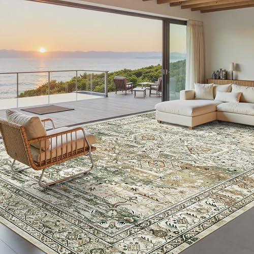 Washable Area Rug 8x10 Large Soft Rugs for Living Room Olive Beige (Olive Beige / 8' x 10' (Rectangular))