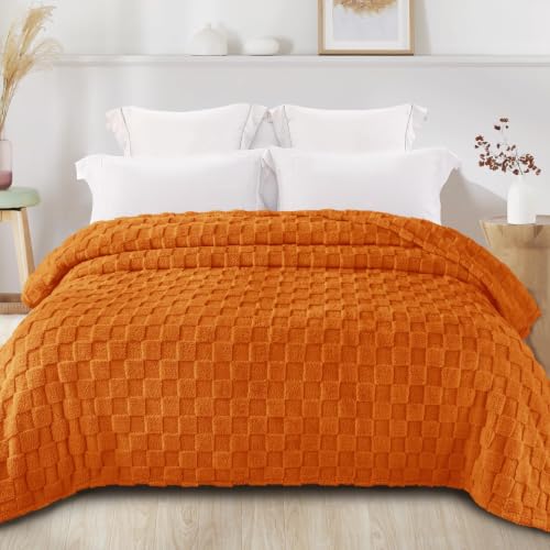 3D Checkered Fleece Twin Blanket for Bed (Burnt Orange / Twin (60"x80"))