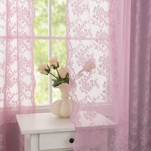 Vintage Lace Curtains 108 Inch Long (Lilac / 52"W x 108"L (Pack of 2))