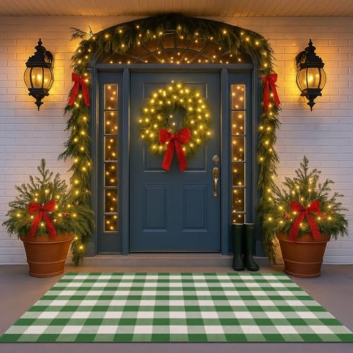 Christmas Green & White Plaid Rug (Grass Green & White Plaid / 4' x 6' (Rectangular))