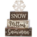 4 Pcs Wooden Snowman Block Signs Farmhouse Table Decoration (Snowflake Snowman)