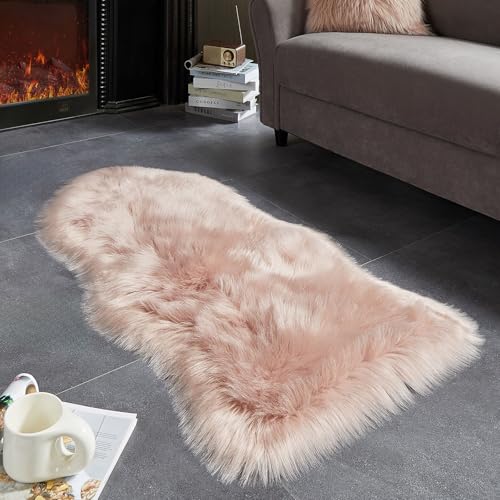 Faux Fur Rug Pink Area Rug (2' x 4' (Sheepskin) / Pink)