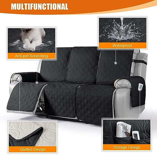 Waterproof Recliner Couch Covers Washable (Black / 3 Seater)