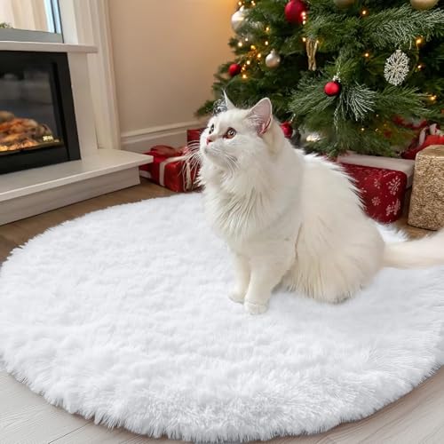 White Round Rugs for Bedroom (3 Ft Round / White)