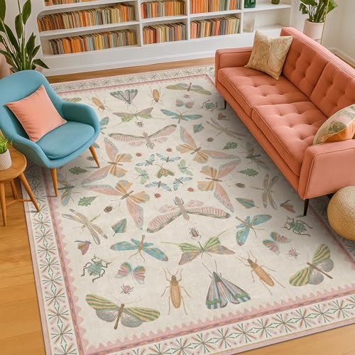Washable 5x8 Light Pink Rug for Bedroom (5' x 8' (Rectangular) / Beige Pink)