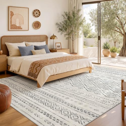 Boho 10x14 Area Rug Living Room Rugs Machine Washable Grey (B-grey / 10' X 14' (Rectangular))