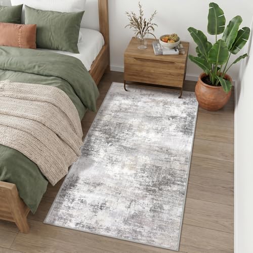 Abstract Runner Rug 3x6 Ft Washable Runners for Hallways (Ash Grey/Beige / 3' x 6' (Rectangular))