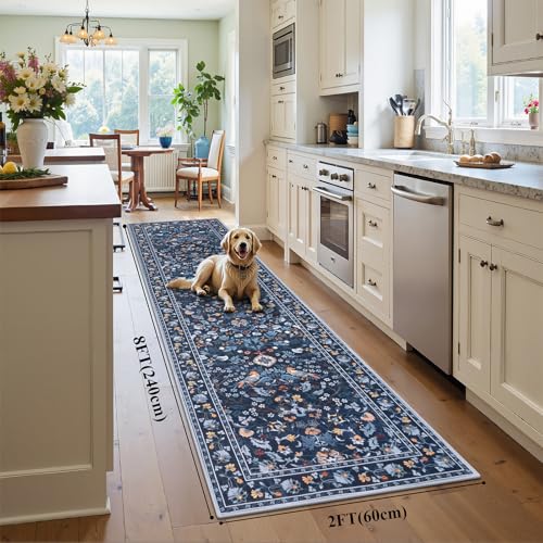 HEBE Hallway Runner Rug 2'x8' (Indigo Blue / 2' x 8' (Rectangular))