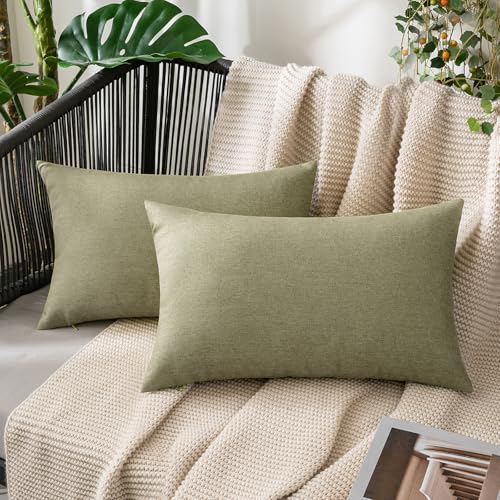 Decorative Outdoor Pillow Covers Lumbar Waterproof 12x20 Light Olive Green (20" x 12" (Pack of 2) / Light Olive Green)