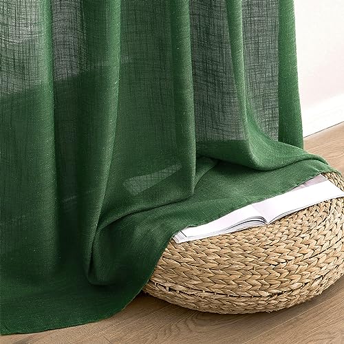 Emerald Green Linen Curtains 52x72 Inch Long for Bedroom Living Room (52"W x 72"L (Pack of 2) / Emerald Green)