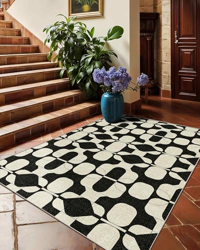 3x5 Washable Rug Modern Carpet for Entryway Bedroom (Black Beige / 3' x 5' (Rectangular))