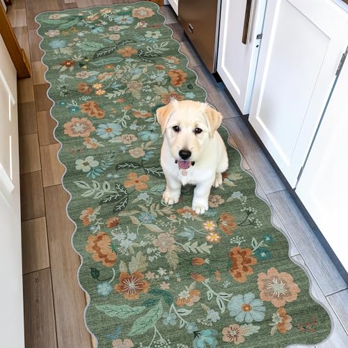 Washable 2x6 Runner Rug for Entryway (2' x 6' (Rectangular) / Green/Floral)