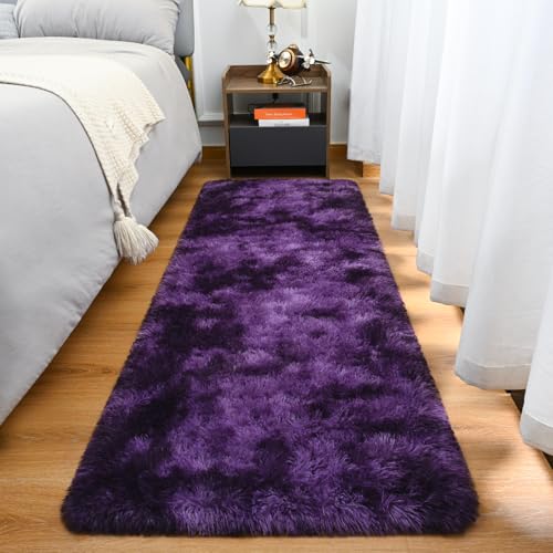 Fluffy Runner Rug for Bedroom Living Room (2' x 6' / Grape Purple)