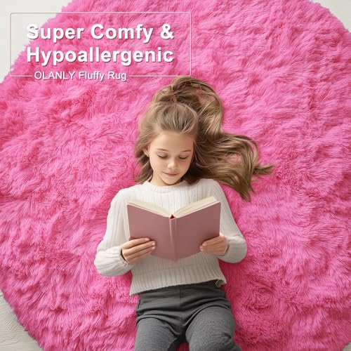 Hot Pink Round Rugs for Bedroom (2 Ft Round / Hot Pink)