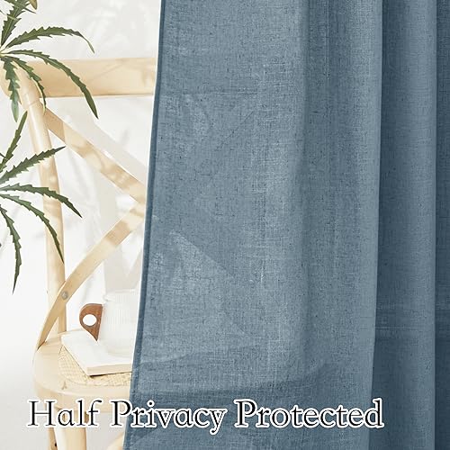 Linen Semi Sheer Curtains 63 inch Length for Living Room Office (Stone Blue / 52"W x 63"L (Pack of 2))