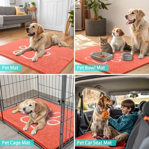 Dog Door Mat for Muddy Paws (30"X20" / Coral and White)