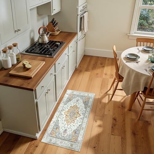 Washable Area Rug (Beige/Carbon Grey/Orange / 2' x 4' (Rectangular))