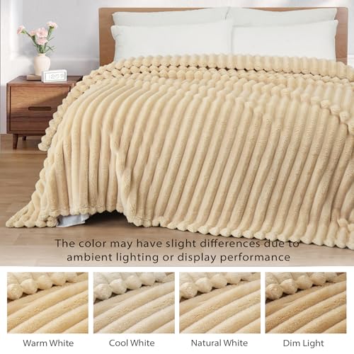 Striped King Size Fleece Blanket for Bed (Beige / King ( 90x104 IN ))