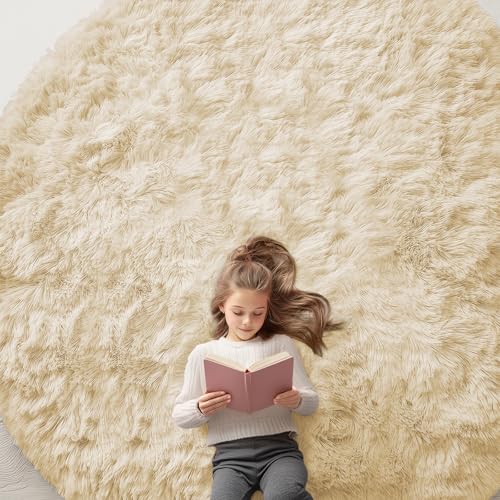 Cream Round Rugs for Bedroom (9 Ft Round / Cream)