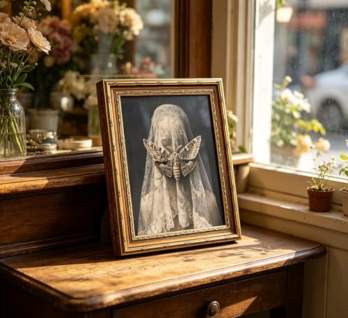 Vintage Gold Framed Death Moth Veiled Woman Wall Art (Veiled Woman / 24"LX16"W)
