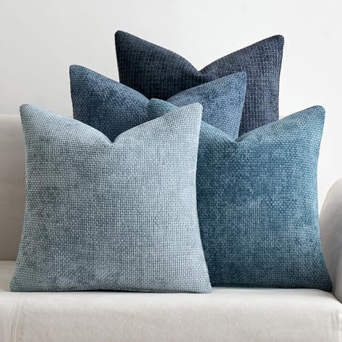 Soft Decorative Chenille Euro Pillow Covers Blue Series 26x26 (26" x 26" (Pack of 4) / Neutral Blue)