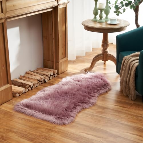 Ultra Soft Fluffy Shaggy Area Rug Faux Fur Rug Chair Cover Seat Pad Fuzzy Area Rug for Bedroom Floor Sofa Living Room (Light Purple / 2' x 4' (Sheepskin))