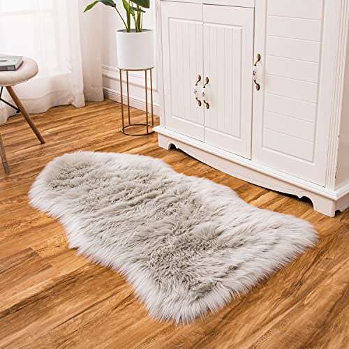 Ultra Soft Fluffy Shaggy Area Rug Faux Fur Rug Chair Cover Seat Pad Fuzzy Area Rug for Bedroom Floor Sofa Living Room (Light Grey / 2' x 4' (Sheepskin))