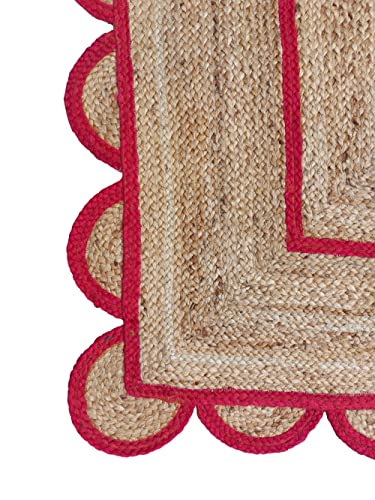 Scallop Pattern Jute Bohemian Area Rug (12'x15' (Rectangular) / Pink)