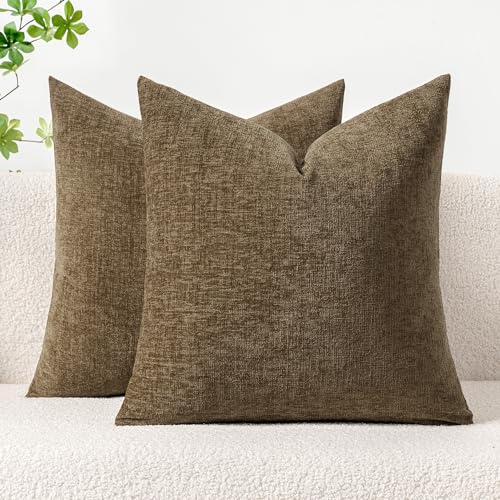 Soft Chenille Fall Throw Pillow Covers Coffee 16x16 Inch Pack of 2 (16" x 16" (Pack of 2) / Coffee)