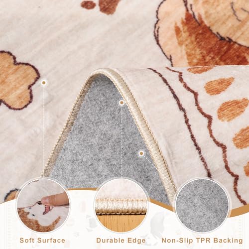 3x5 Rug Washable Dog Bedroom Area Rug Soft Non Slip (Beige Yellow (Dog) / 3' x 5' (Rectangular))